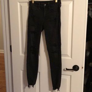 AEO next level stretch distressed black jeans